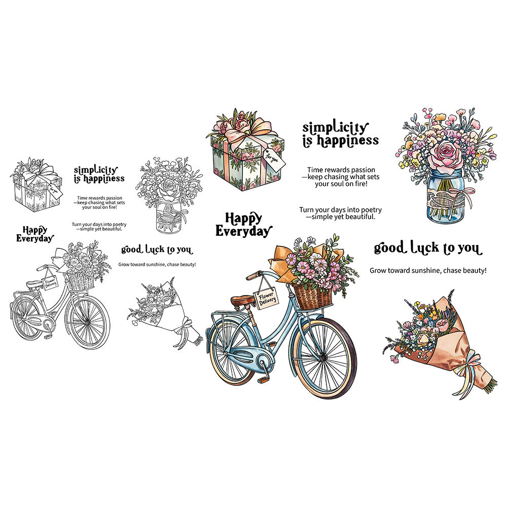 Flower Bicycle Clear Stamps