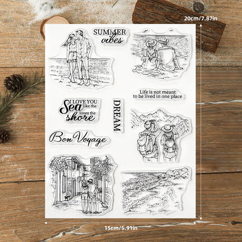 Summer Travel Couple Clear Stamps