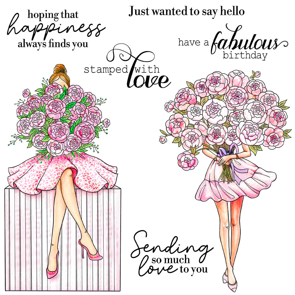 Girl Holding Flowers Dies & Stamps Set
