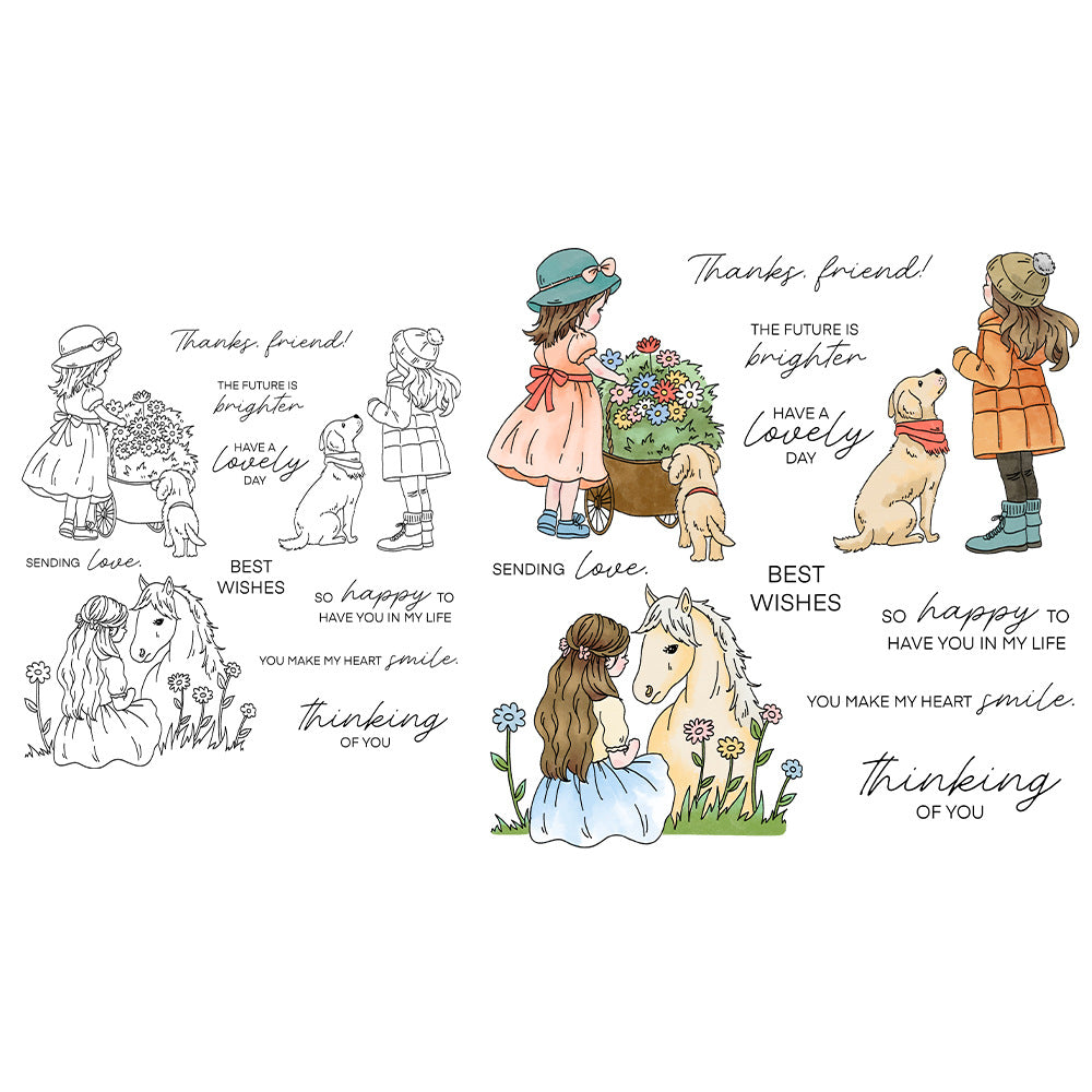 Girls and Animals Clear Stamps