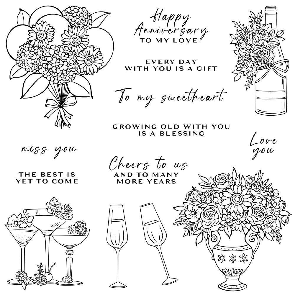 Champagne Flowers Clear Stamps