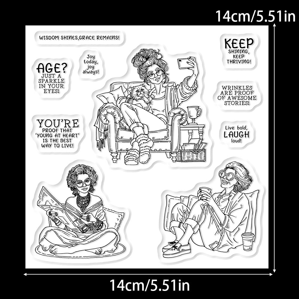 Fashion Old Lady Dies & Stamps Set