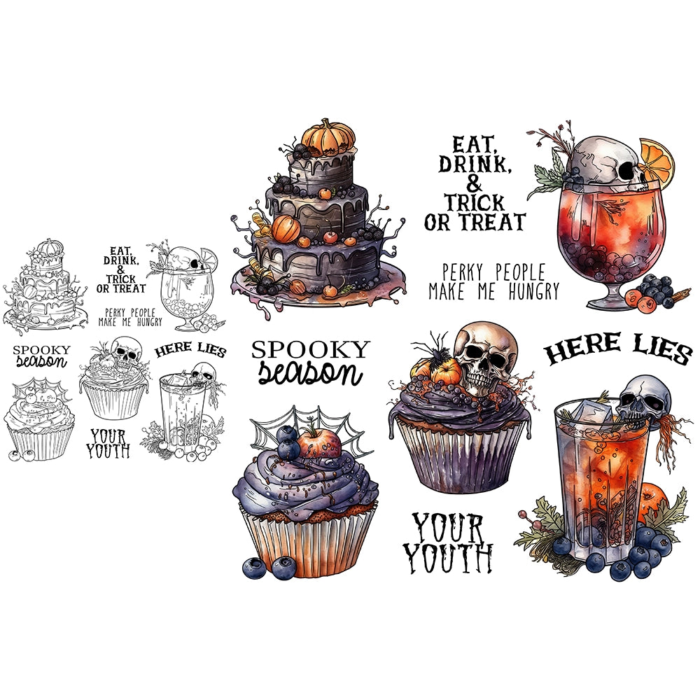 Halloween Party Cake Wine Dies & Stamps Set