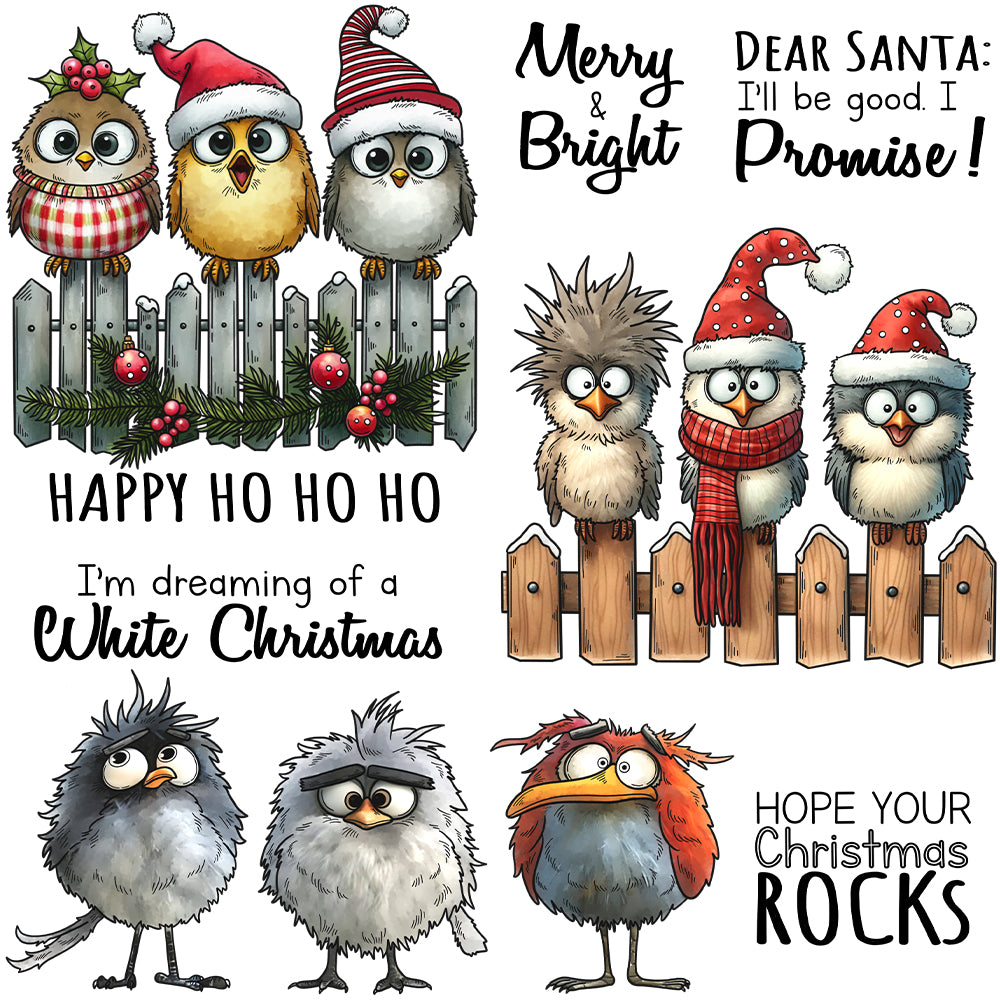 Christmas Cute Funny Birds Dies & Stamps Set