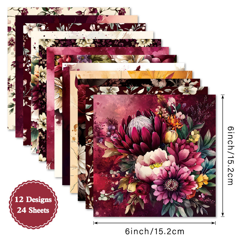 24PCS 6" Flowers Scrapbook Paper & Cardstock