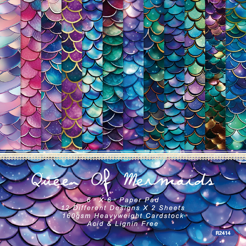 24PCS 6" Queen Of Mermaids Scrapbook Paper & Cardstock