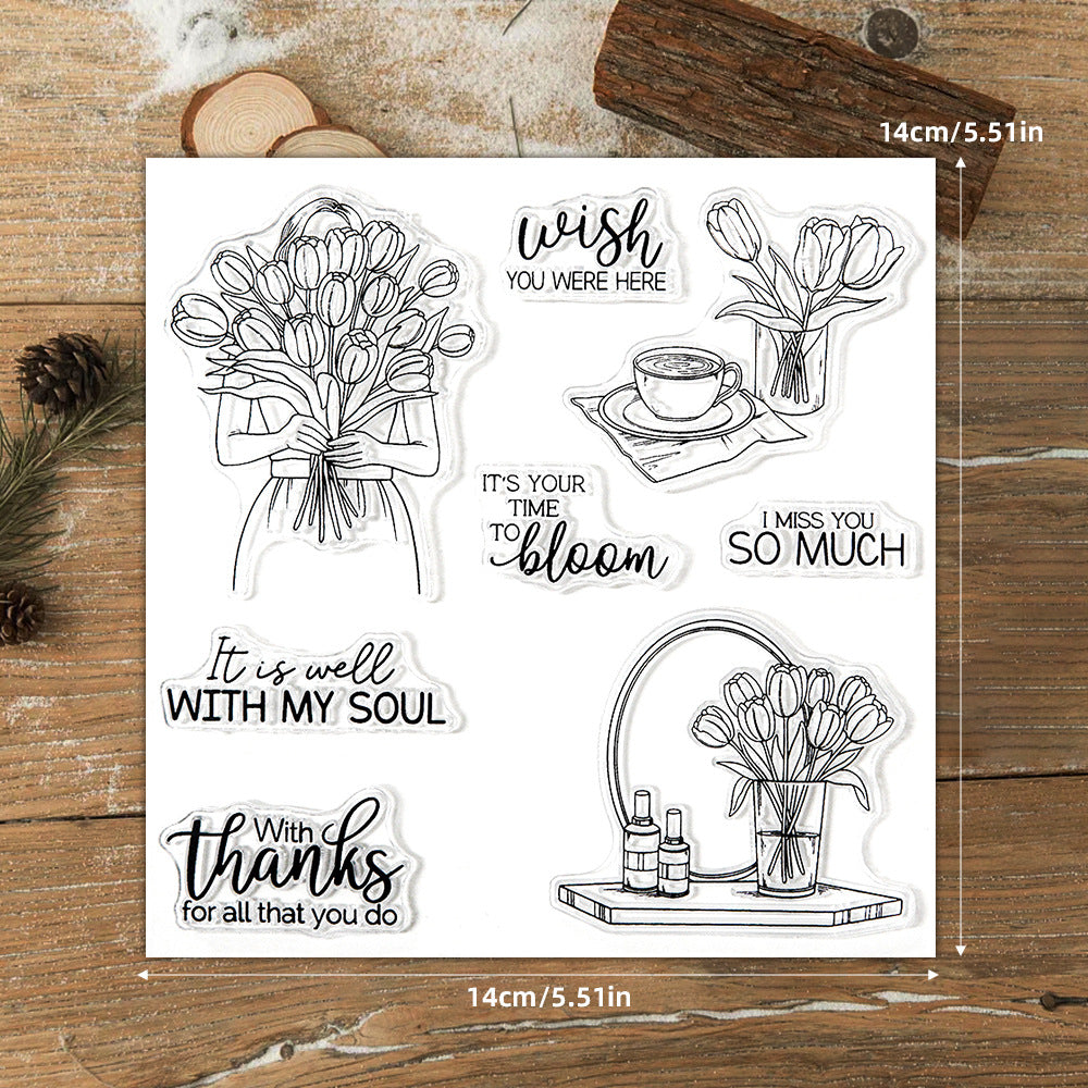 Girl Holding Tulips Dies & Stamps Set
