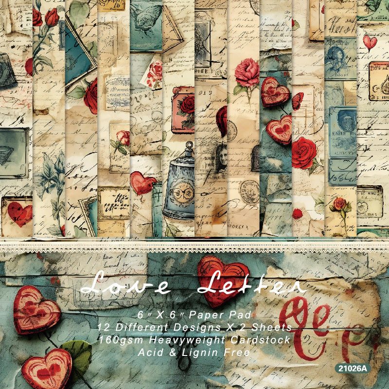 24PCS 6" Love Letter Scrapbook Paper & Cardstock