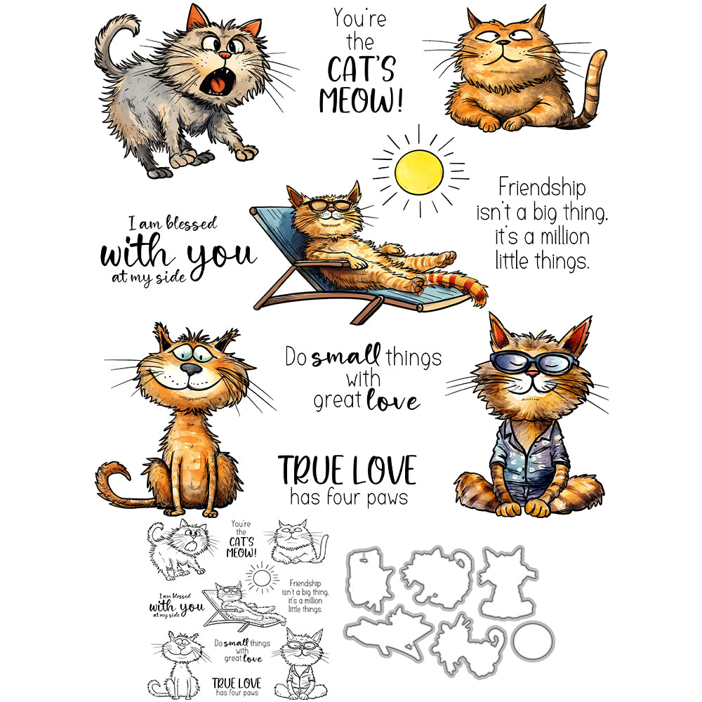 Interesting Holiday Life of Pet Cats Dies & Stamps Set