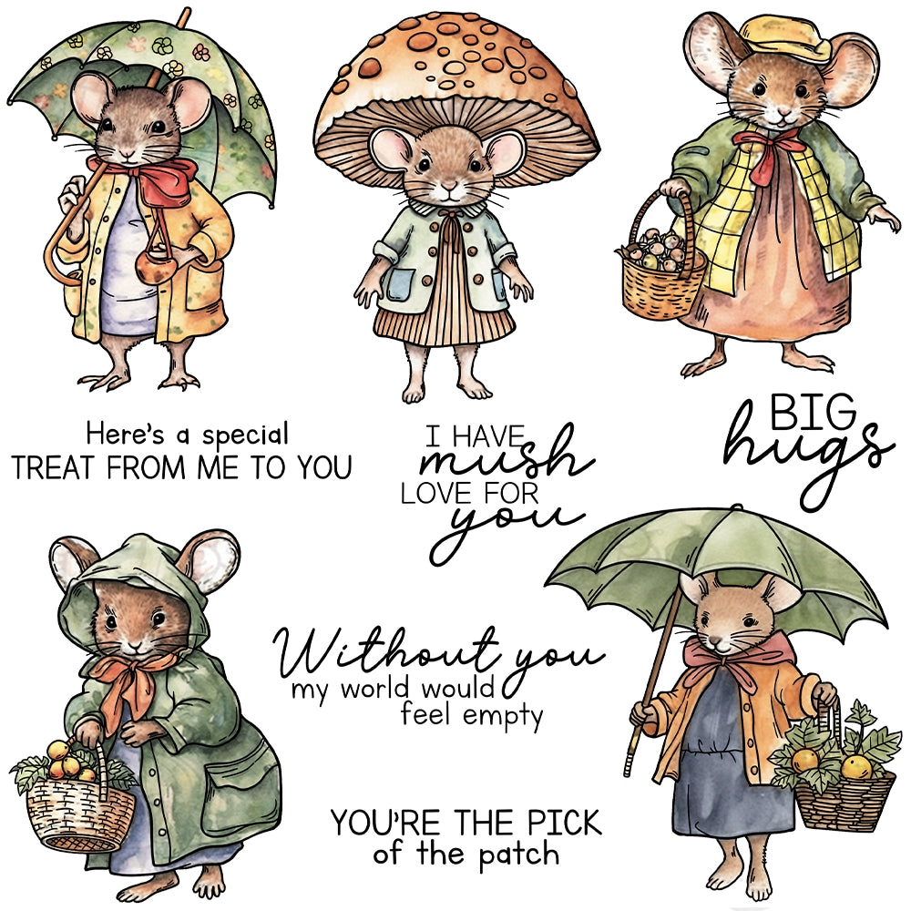Cute Mouse Holding an Umbrella Dies & Stamps Set
