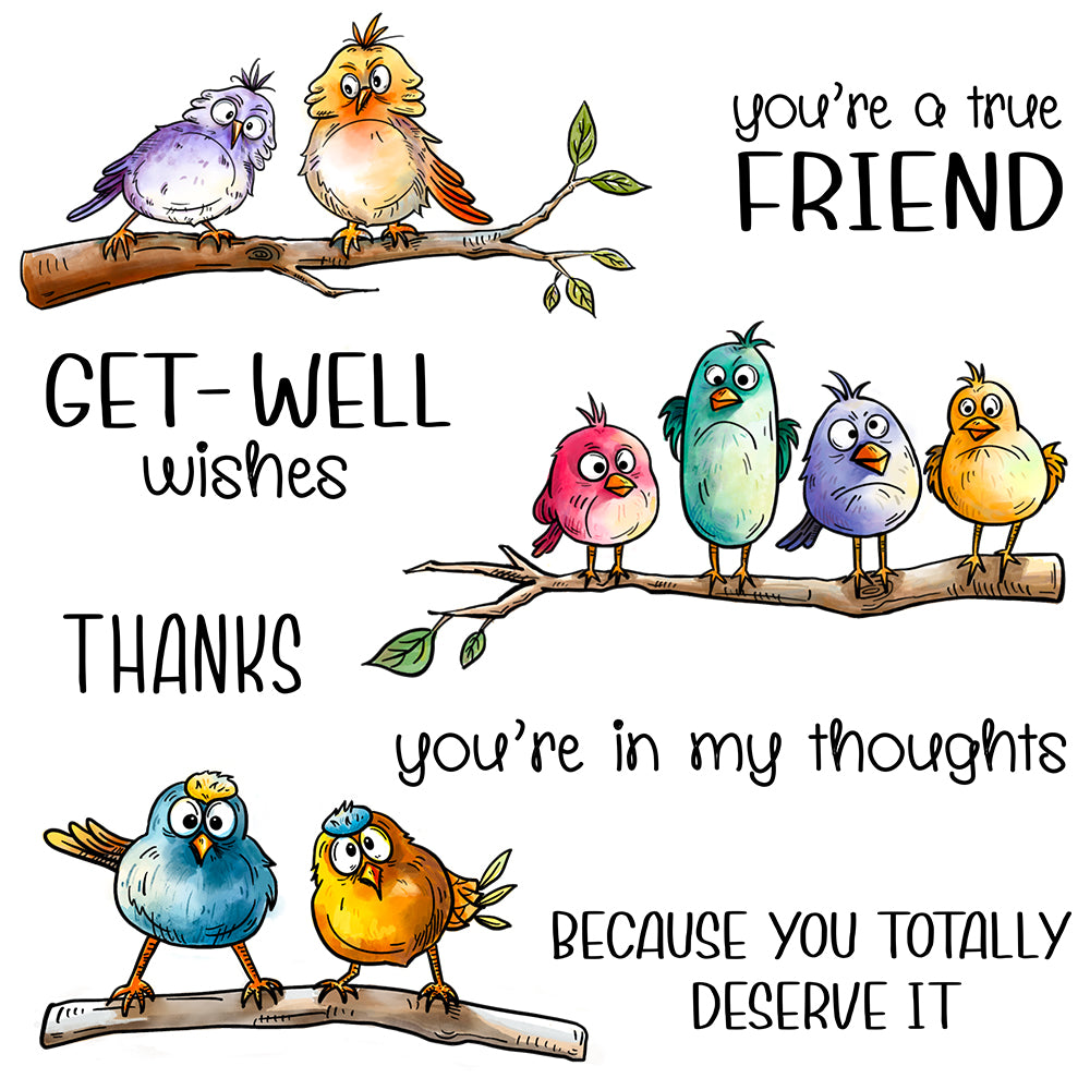 Cartoon Bird On A Branch Dies & Stamps Set