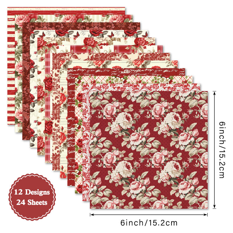 24PCS 6" Crimson Scrapbook Paper & Cardstock