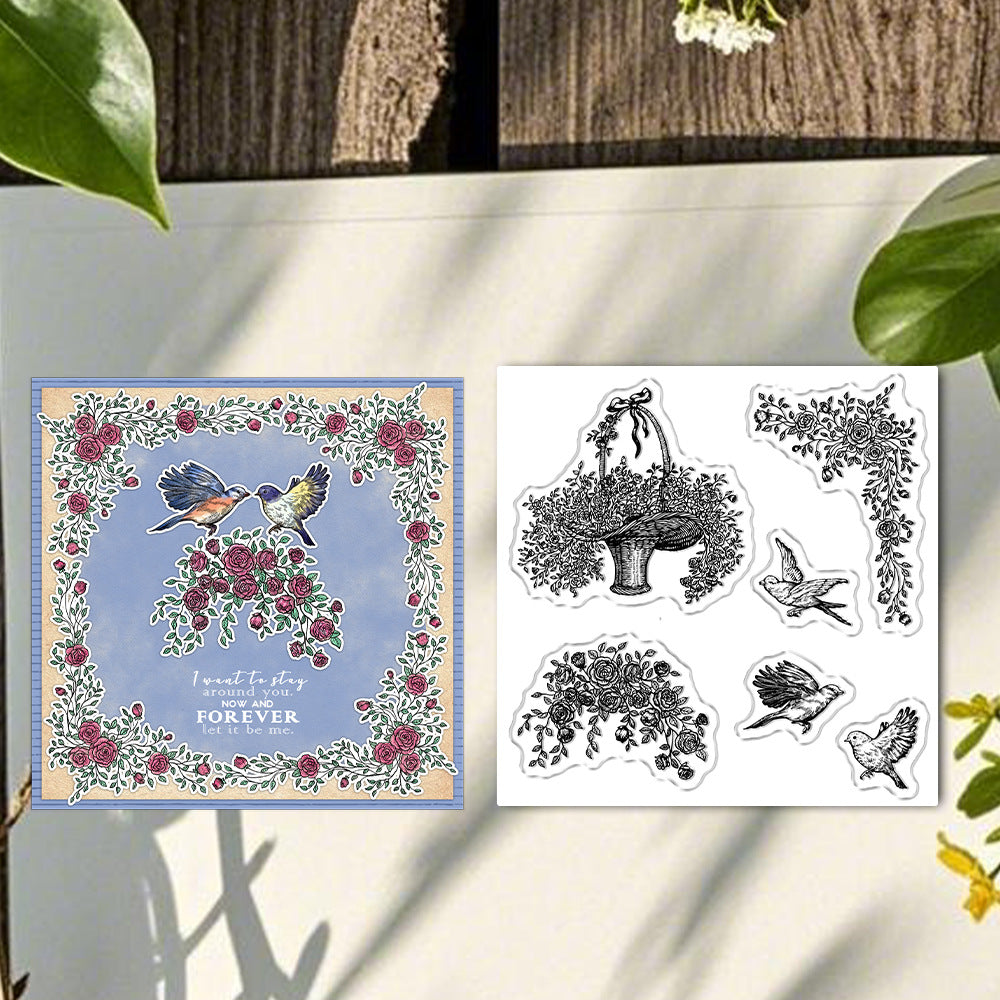 Flower Basket and Birds Dies & Stamps Set
