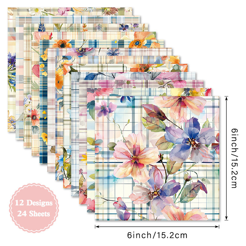 24PCS 6" Flowers Scrapbook Paper & Cardstock