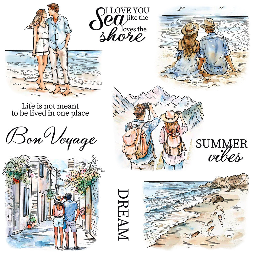 Summer Travel Couple Clear Stamps