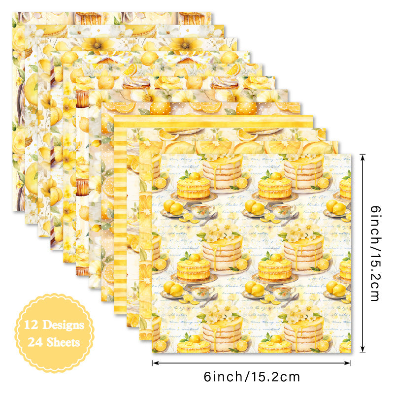 24PCS 6" Lemon Delights Scrapbook Paper & Cardstock