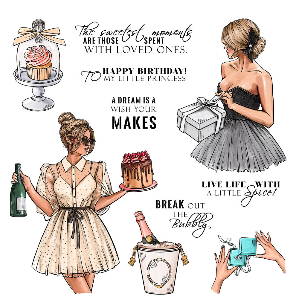Girl's Birthday Scene Clear Stamps