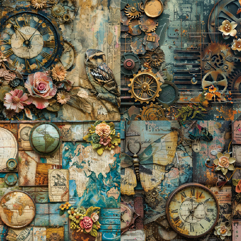 24PCS 6" Vintage Clock Scrapbook Paper & Cardstock