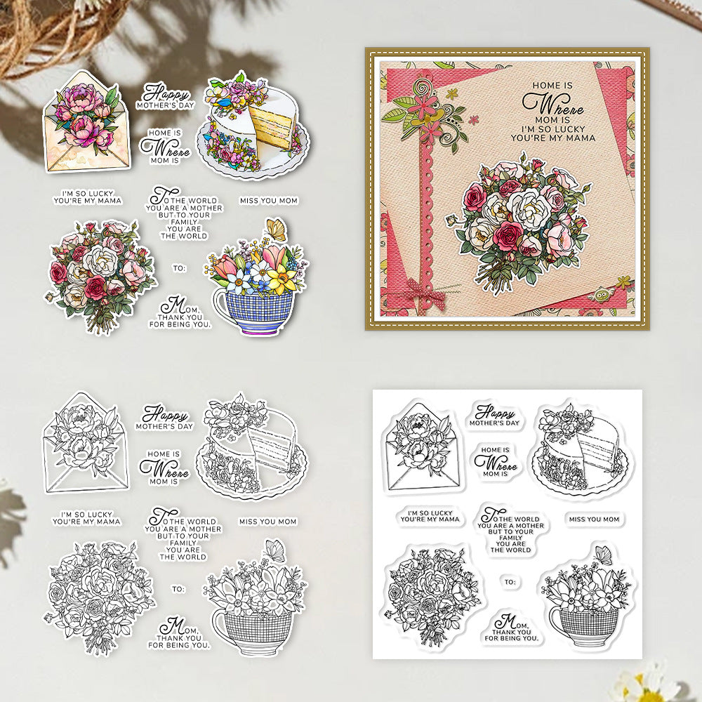 Happy Mother's Day Flowers Cakes Clear Stamps