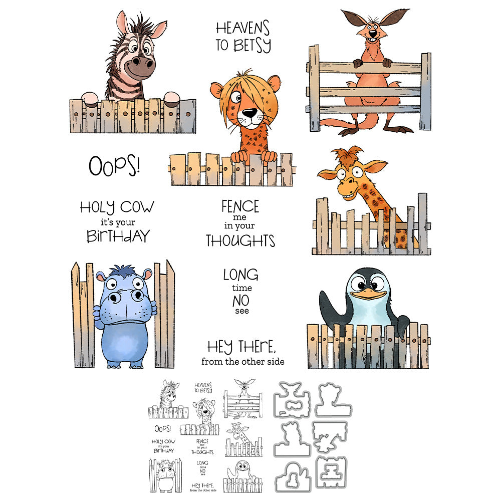 Cute Animals in the Fence Dies & Stamps Set