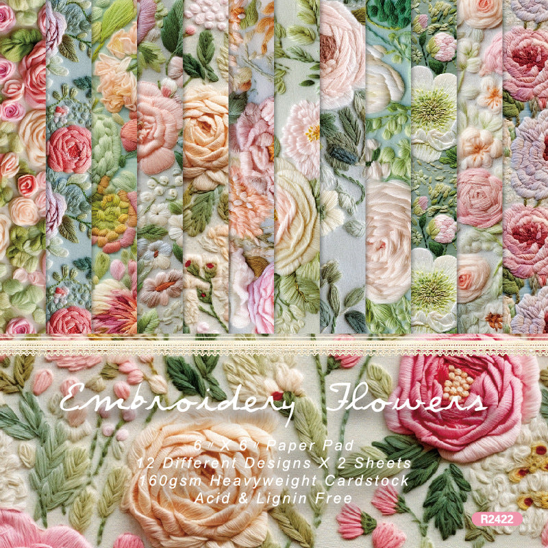 24PCS 6" Embroidery Flowers Scrapbook Paper & Cardstock