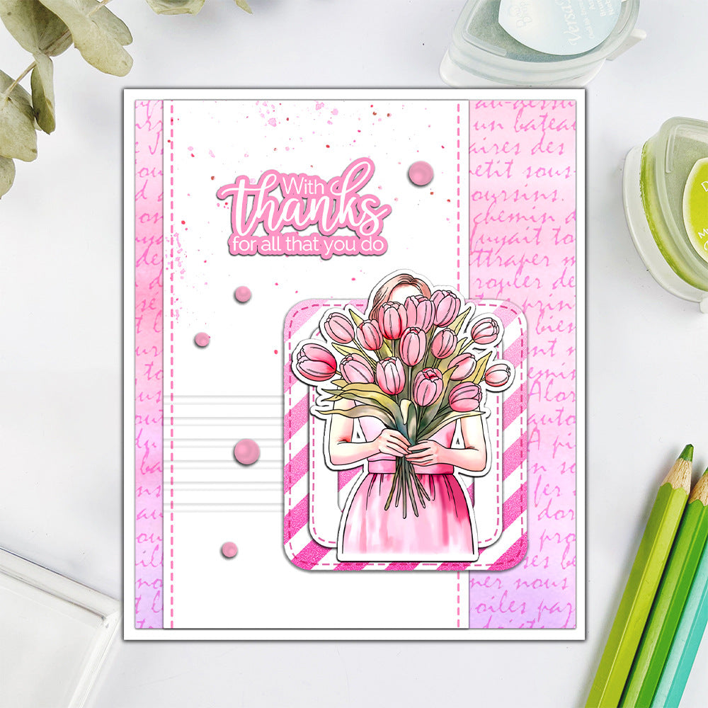 Girl Holding Tulips Dies & Stamps Set