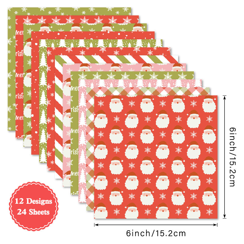 24PCS 6" Red Green Xmas Scrapbook Paper & Cardstock