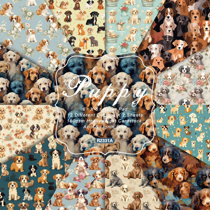 24PCS 6" Puppy Scrapbook Paper & Cardstock