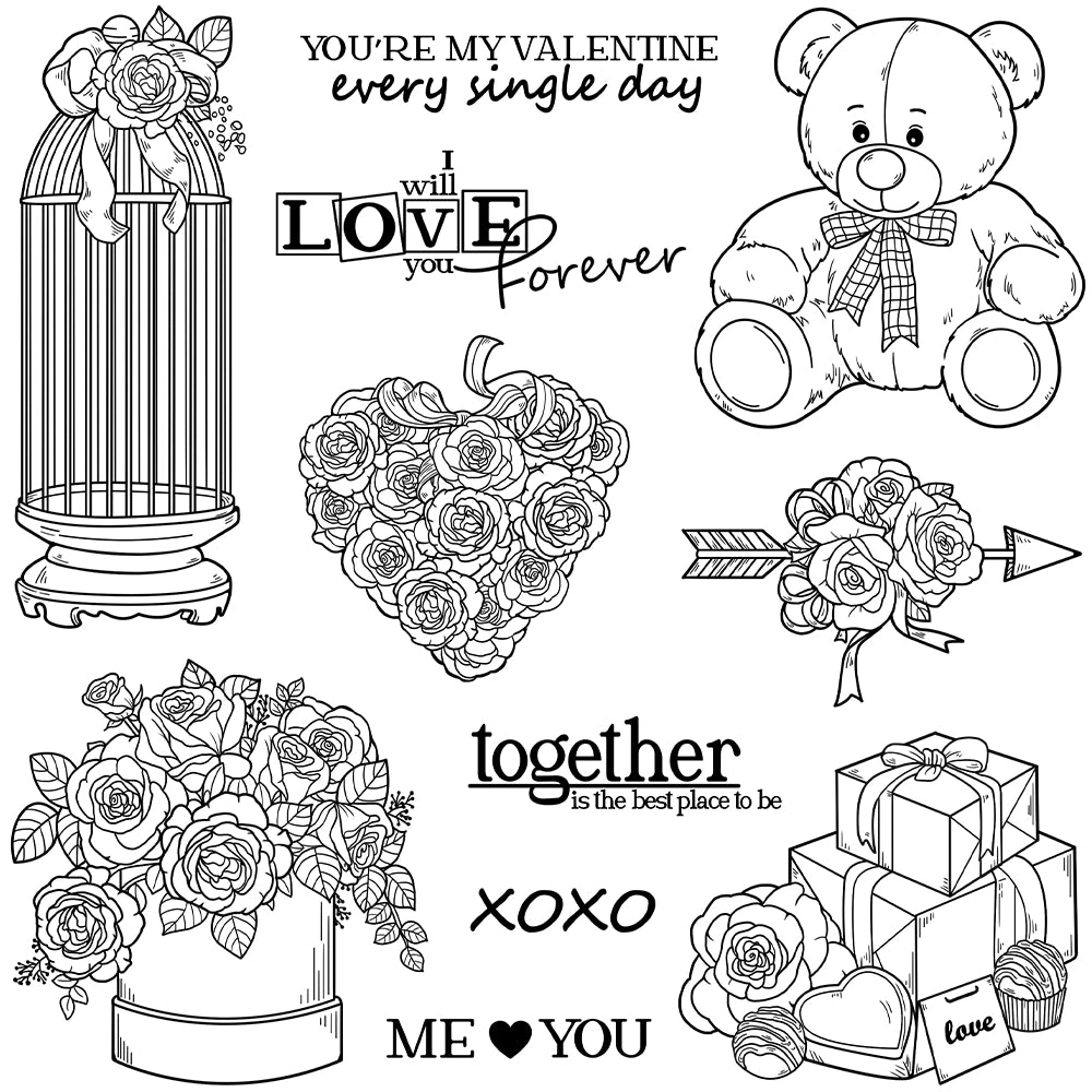 Valentine's Day Rose Bear Gift Clear Stamps