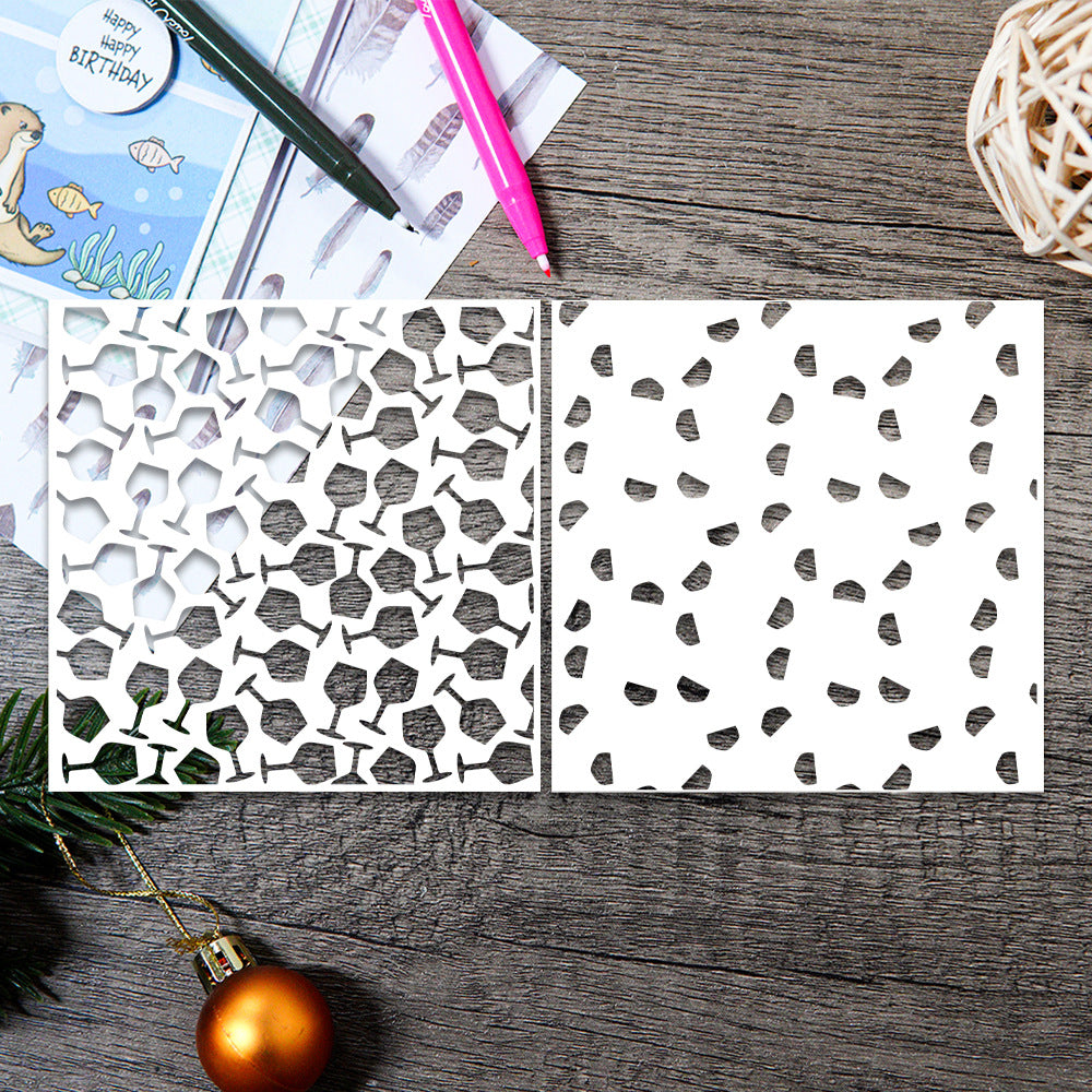 2 PCS Wineglass Pattern DIY Painting Hollow Stencil