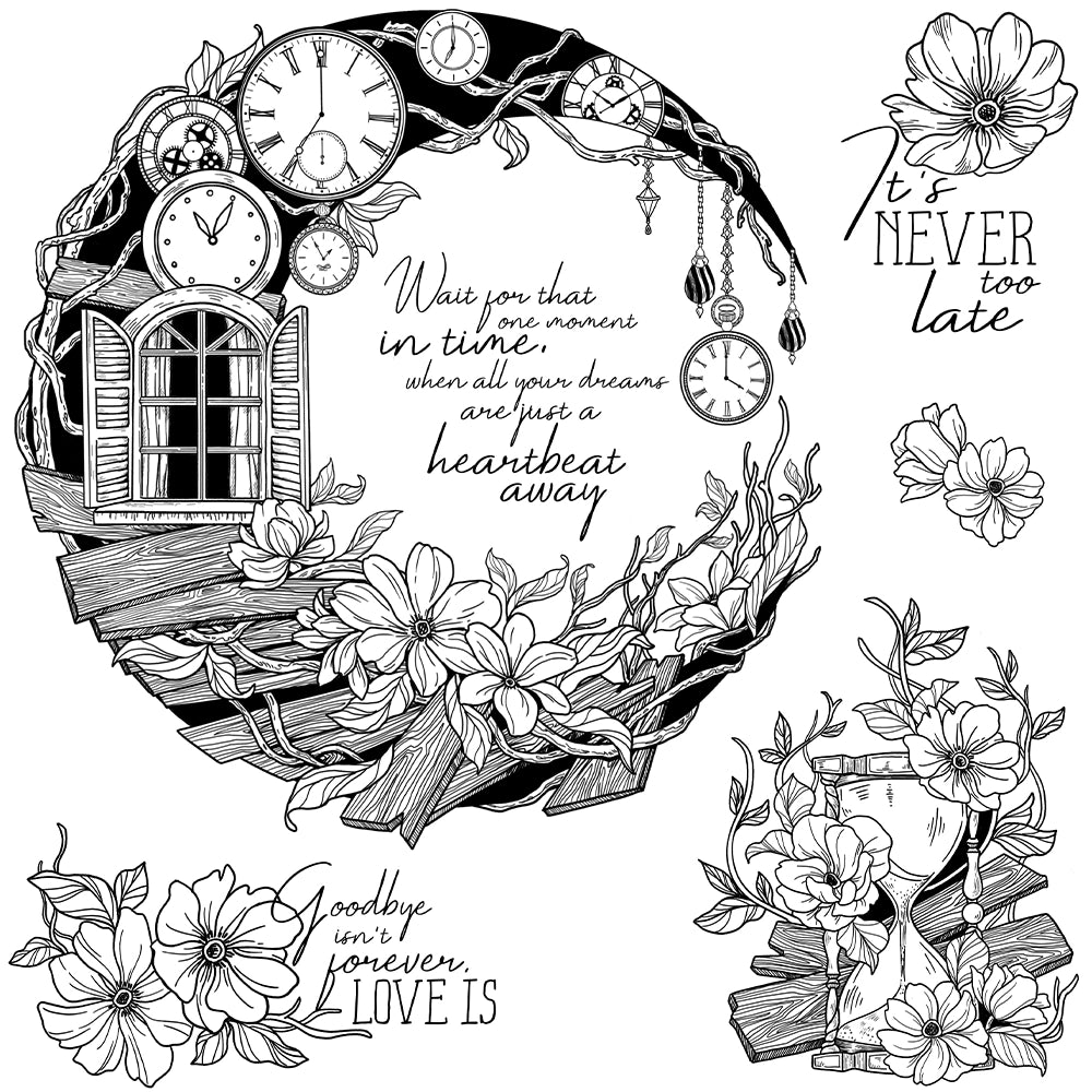 Moon House and Flowers Clear Stamps