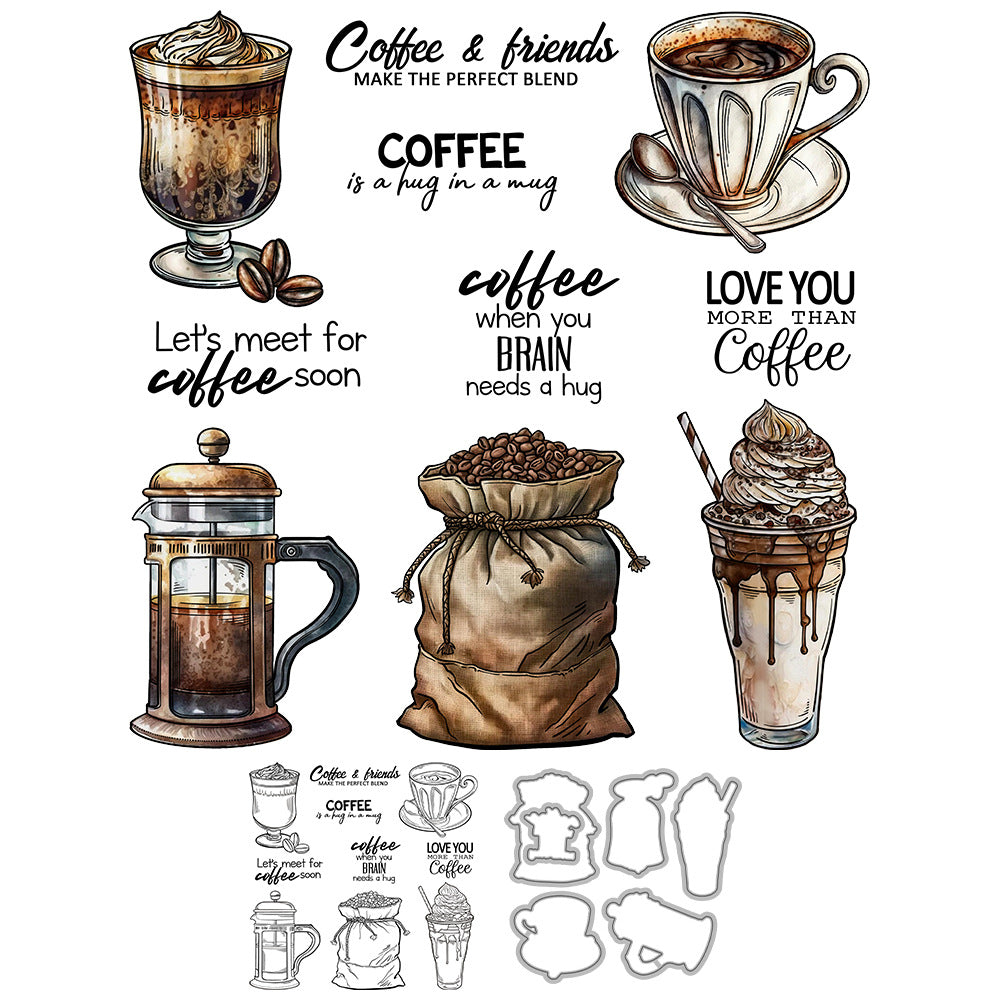 Retro Coffee Dies & Stamps Set