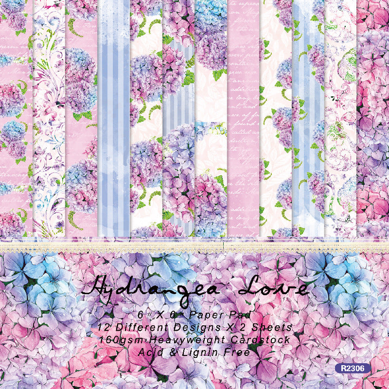 24PCS 6" Hydrangea Love Scrapbook Paper & Cardstock