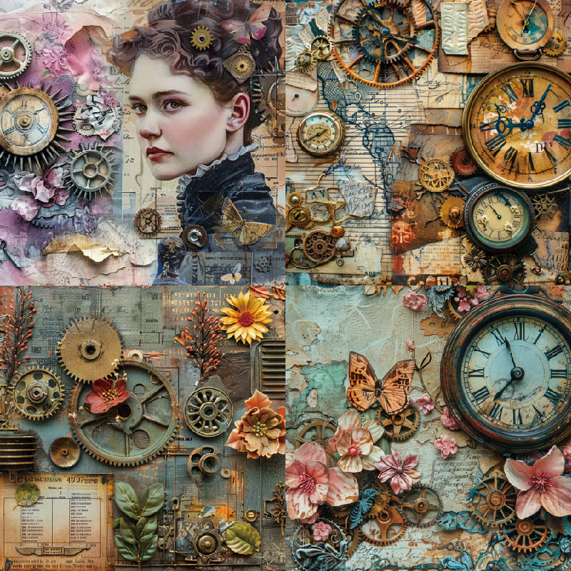 24PCS 6" Vintage Clock Scrapbook Paper & Cardstock