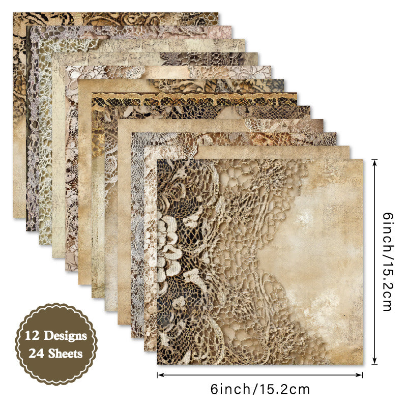 24PCS 6" Vintage Lace Scrapbook Paper & Cardstock