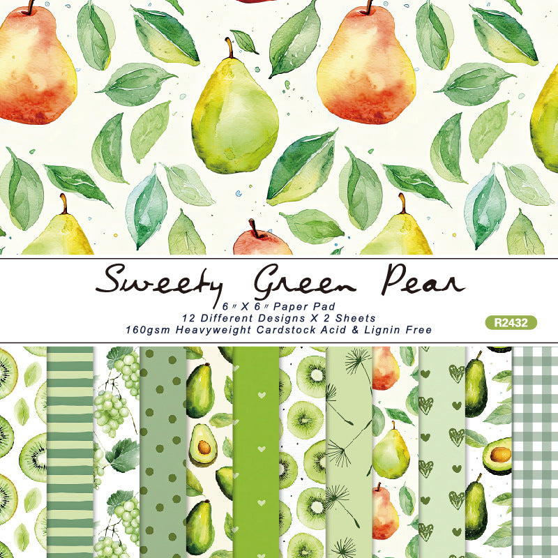 24PCS 6" Sweety Green Pear Scrapbook Paper & Cardstock