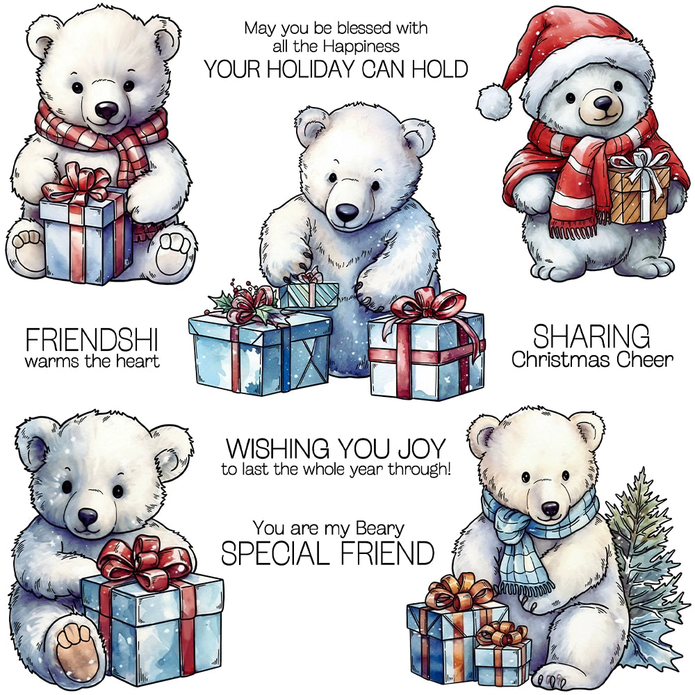 Cute Polar Bear Christmas Gift Dies & Stamps Set
