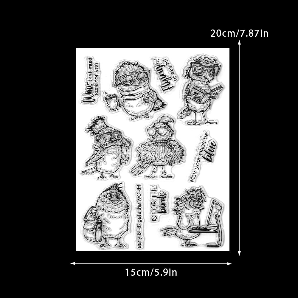 Funny Office Worker Cartoon Birds Dies & Stamps Set