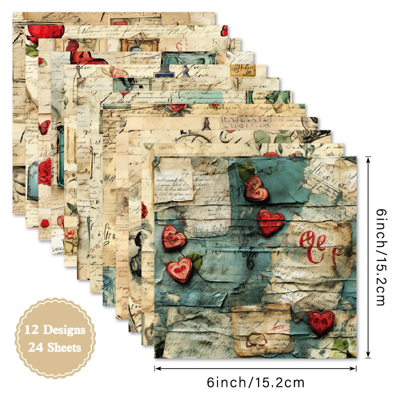 24PCS 6" Love Letter Scrapbook Paper & Cardstock