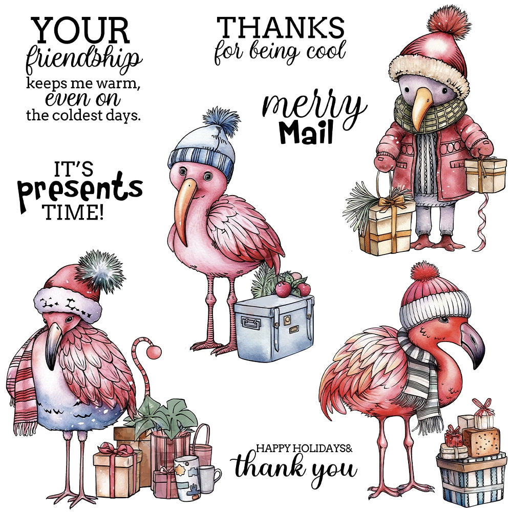Winter Flamingo Christmas Gift Dies & Stamps Set