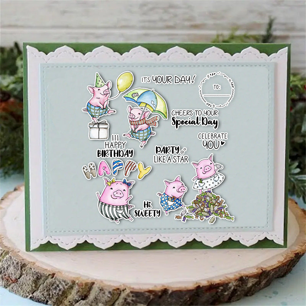 Holiday Greetings Animal Pigs Dies & Stamps Set