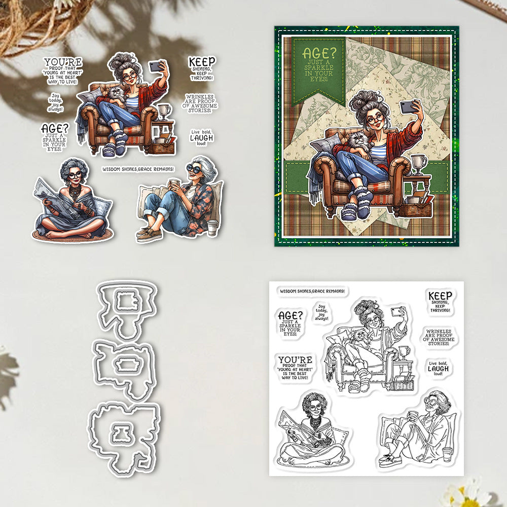Fashion Old Lady Dies & Stamps Set