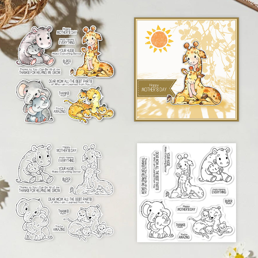 Love Mom Baby Animals Clear Stamps
