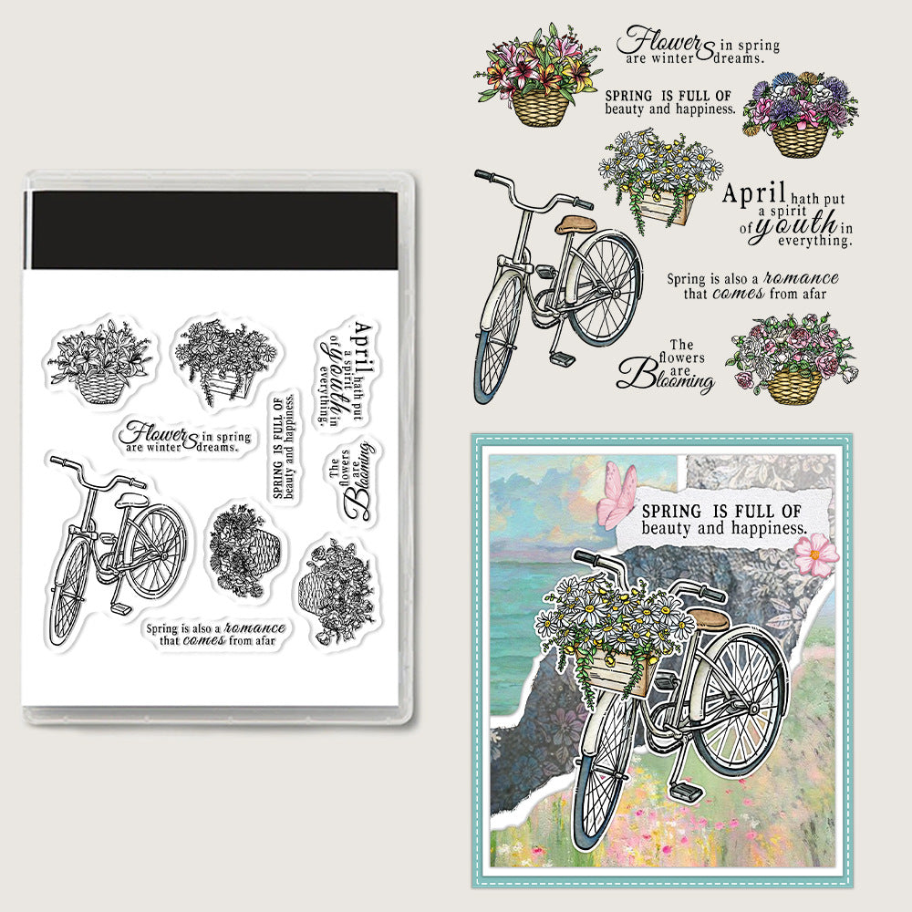 Bicycle Flower Basket Clear Stamps