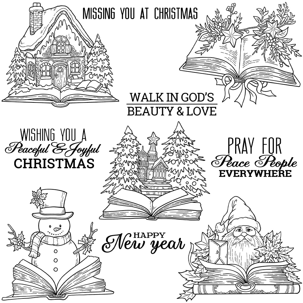Cute Santa Snowman and Book Clear Stamps