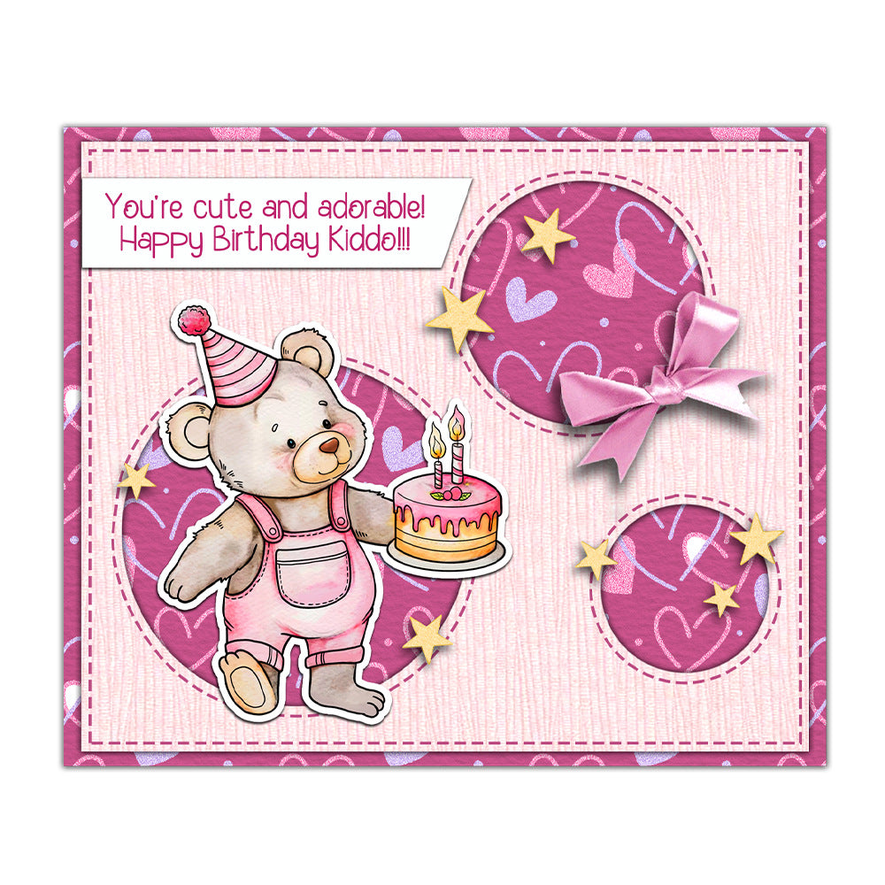 Cute Bear Celebrating Birthday Dies & Stamps Set