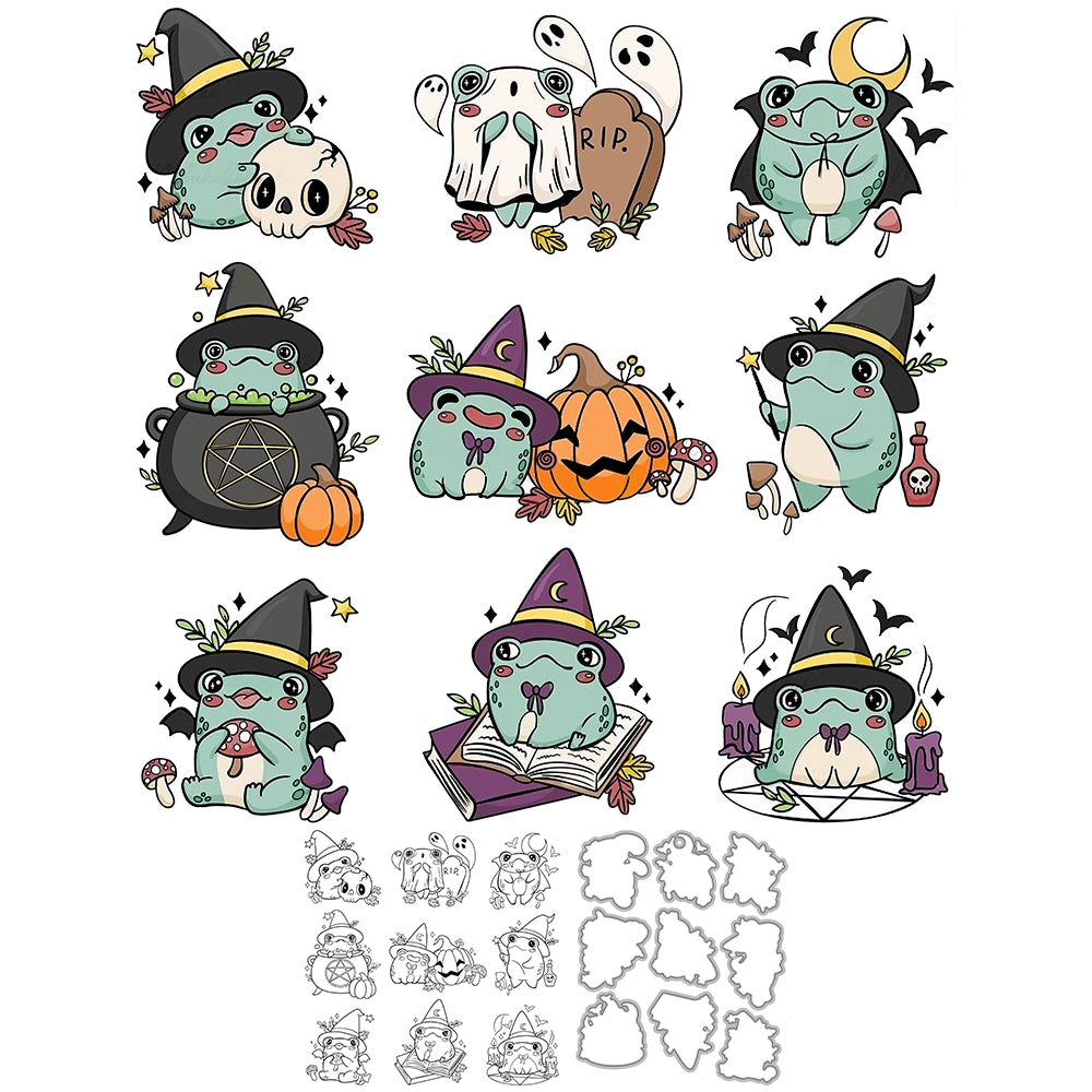 Cute Witch Frog Dies & Stamps Set