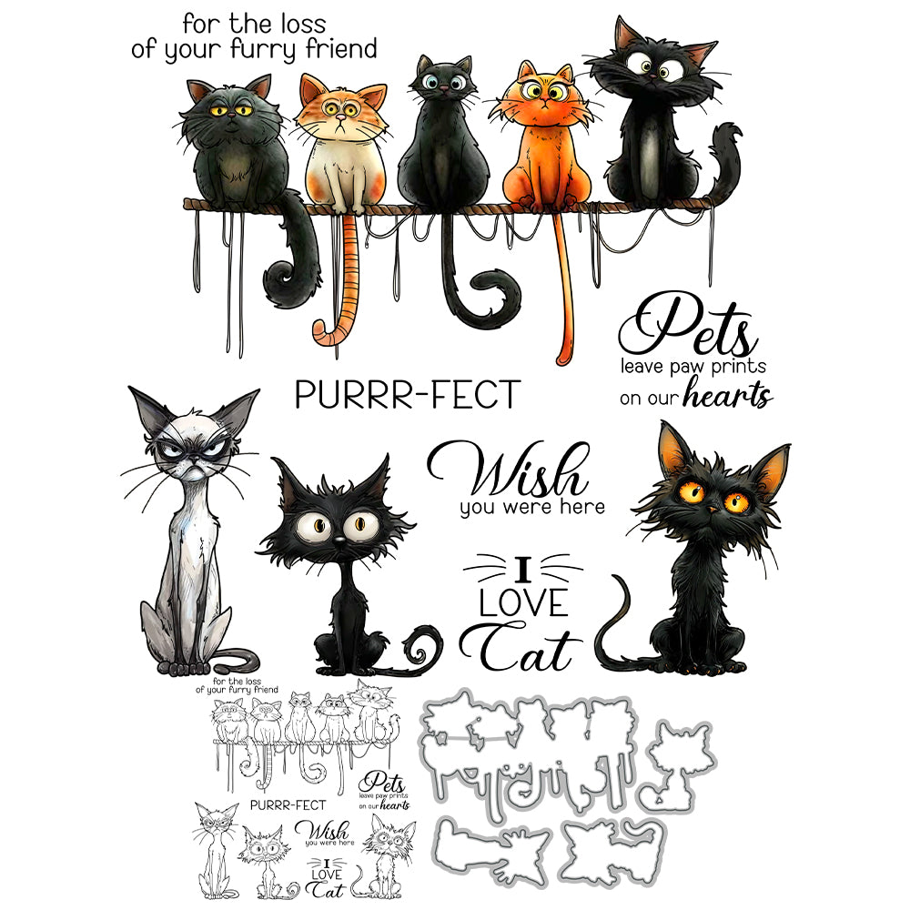 Pet Cat and His Friends Dies & Stamps Set