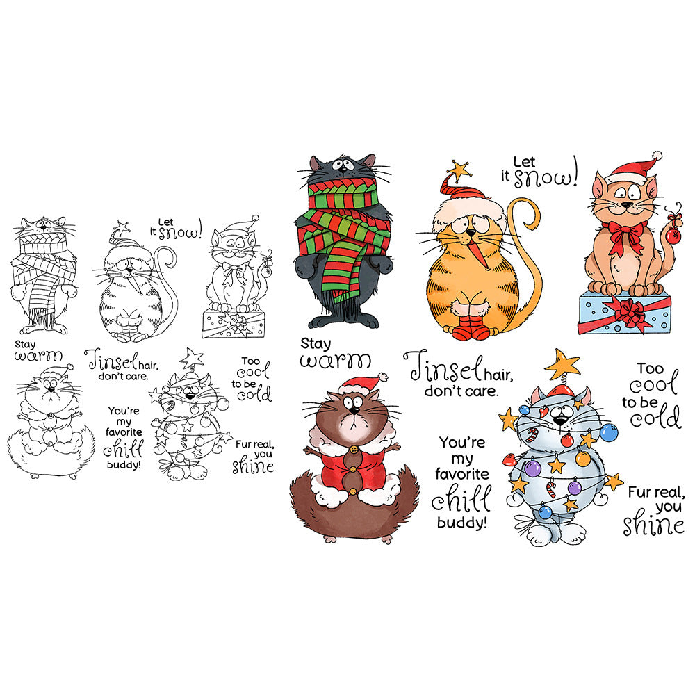 Christmas Funny Cats Dies & Stamps Set