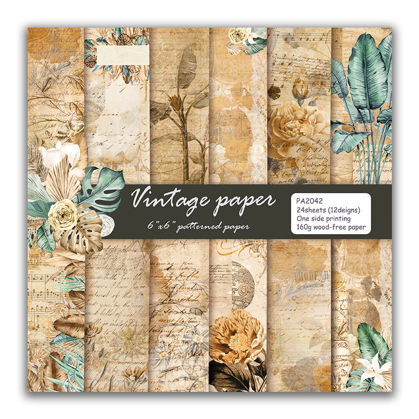 24PCS 6" Vintage Scrapbook Paper & Cardstock